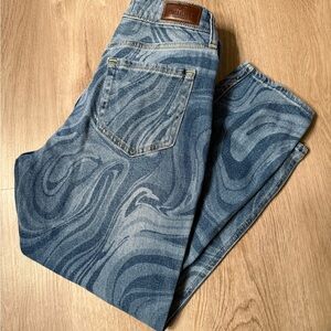 Hollister Blue Swirl Pattern Mom Jeans